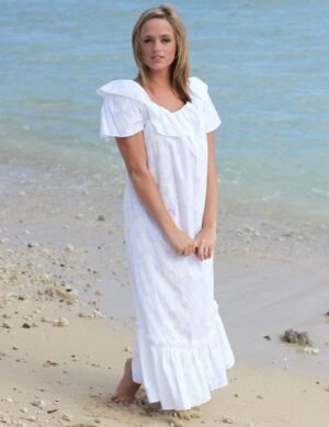 Long Ruffled White Hawaiian Muumuu Dress