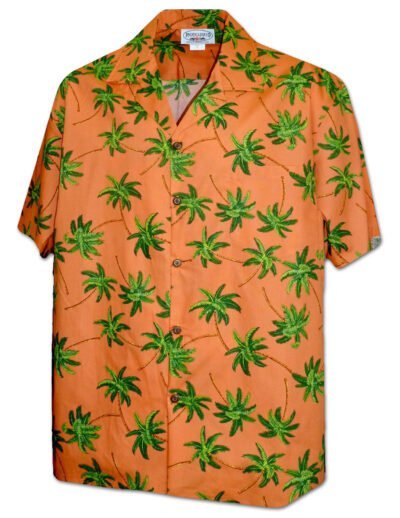 Aloha Palms Men's Cotton Hawaiian Shirt Orange