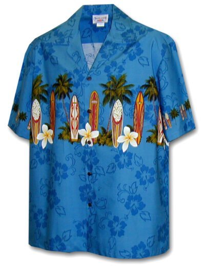 Long Boards Cotton Aloha Shirt Blue