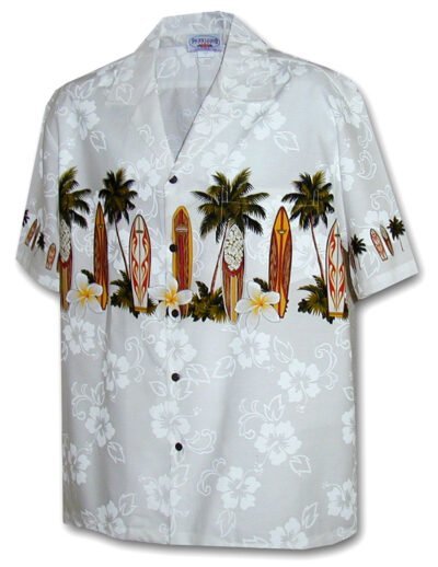 Long Boards Cotton Aloha Shirt White