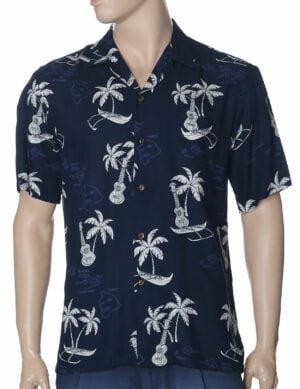 Outrigger Palms Rayon Men's Hawaiian Shirt Navy