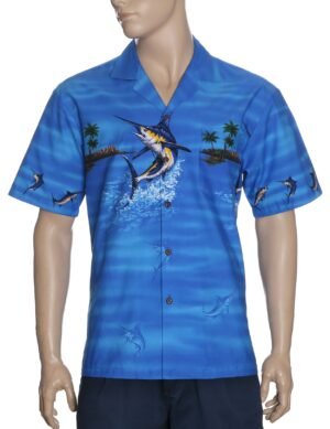 Marlin Fishing Hawaiian Border Shirt Blue