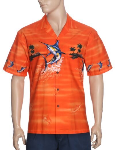 Marlin Fishing Hawaiian Border Shirt Orange