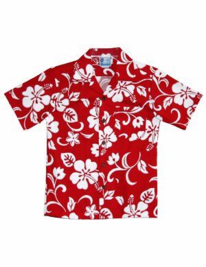 Hibiscus Cotton Boys Hawaiian Shirt Royal Red