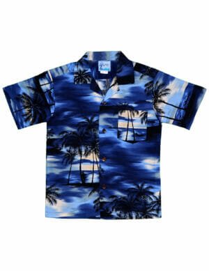 Hawaiian Sunset Boys Cotton Aloha Shirt Blue