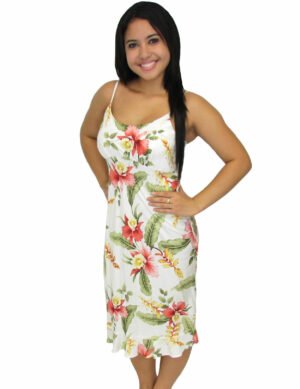 Ahonui Spaghetti Mid-Length Hawaiian Dress Off White