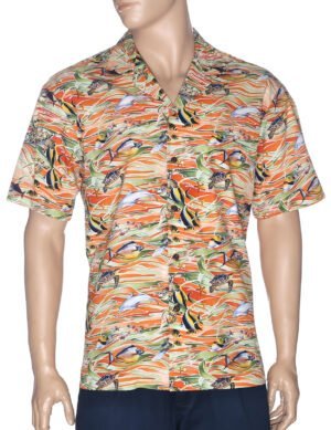 Ocean Life Open Collar Hawaiian Shirt Orange