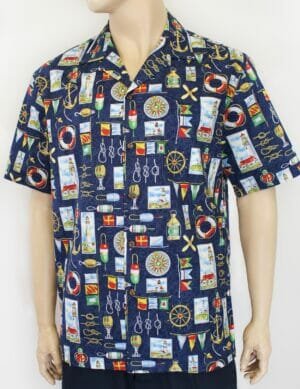 Nautical Men's Cotton Aloha Shirt Navy