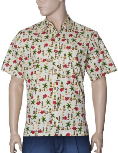 Hawaiian Shirt Button-Up Hula Girls for Men Ivory