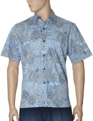 Honu Men's Aloha Button-Up Dress Shirt Blue