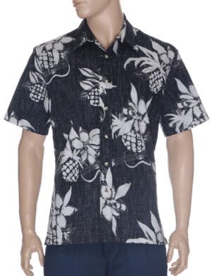 Ukuleles Button Up Collar Aloha Dress Shirt Navy