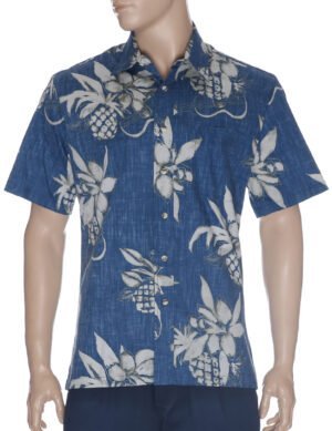 Ukuleles Button Up Collar Aloha Dress Shirt Blue