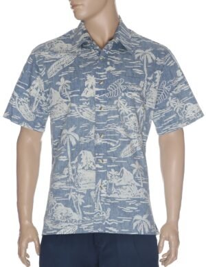 Hawaii Pacific Voyage Men's Dress Aloha Shirt Blue