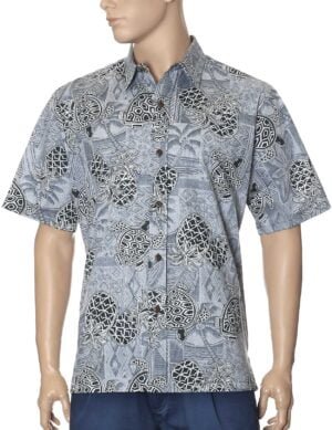 Honu Men's Aloha Button-Up Dress Shirt Charcoal