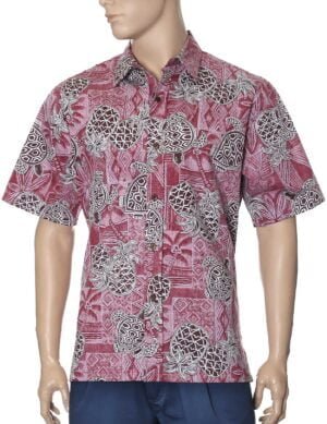Honu Men's Aloha Button-Up Dress Shirt Red