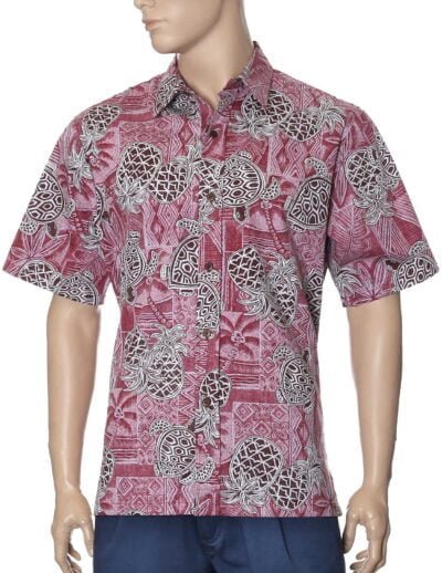 Honu Men's Aloha Button-Up Dress Shirt Red