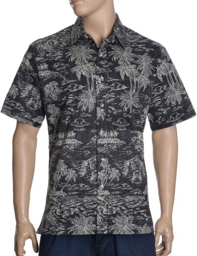 Paradise Found Button-Up Aloha Dress Shirt Black