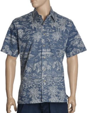 Paradise Found Button-Up Aloha Dress Shirt Navy