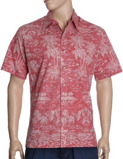 Paradise Found Button-Up Aloha Dress Shirt Red
