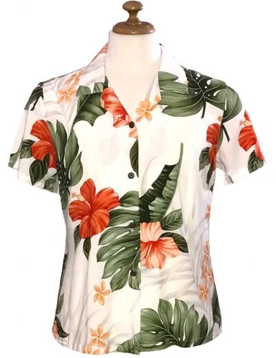 Hibiscus Rayon Women Hawaiian Shirt White