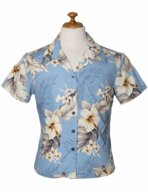 Lanai Fitted Floral Cotton Blouse for Women Blue