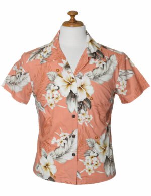 Lanai Fitted Floral Cotton Blouse for Women Peach