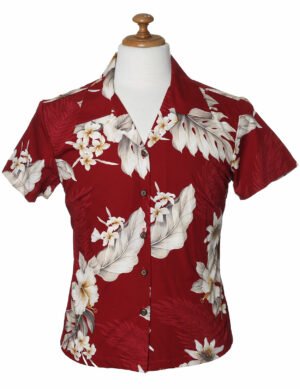Lanai Fitted Floral Cotton Blouse for Women Red