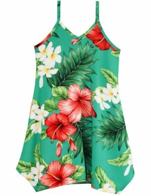 Flower Girls Dress V-Neck Hawaiian Style Teal