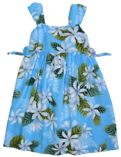 Girls Bungee Straps Hawaiian Dress Sky Blue