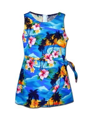Sunset Beach Sarong Girls Hawaiian Dress Blue
