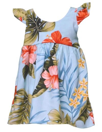 Wai nani Hibiscus Pullover Girls Flower Dress Aqua