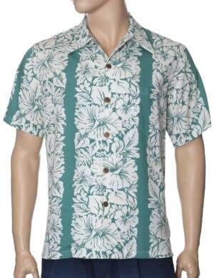 Classic Hibiscus Vintage Aloha Shirt Aqua