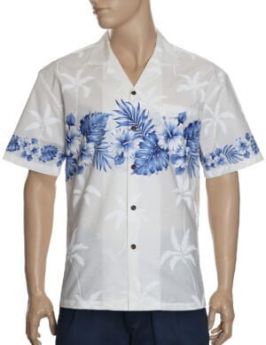 Ohua Aloha Men's Border Hawaiian Shirt Blue