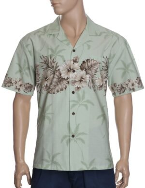 Ohua Aloha Men's Border Hawaiian Shirt Green