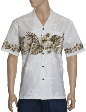Ohua Aloha Men's Border Hawaiian Shirt Ivory