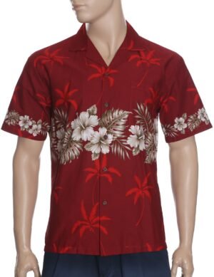 Ohua Aloha Men's Border Hawaiian Shirt Red