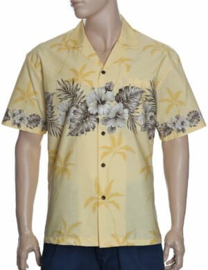 Ohua Aloha Men's Border Hawaiian Shirt Yellow