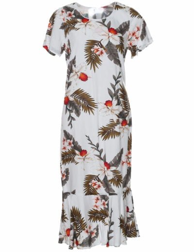 Wiliwili Orchid Hawaiian Dress w/Sleeves White