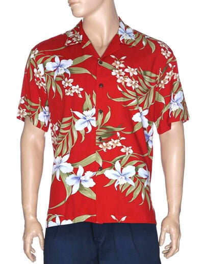 Pali Orchid Hawaii Island Rayon Shirt Red