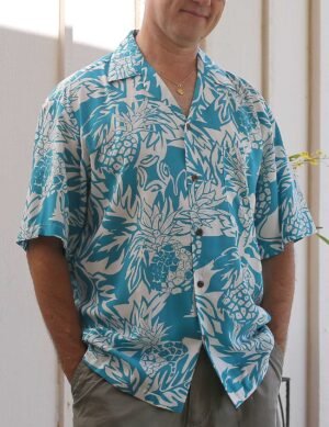Lanai Pineapples Men's Hawaiian Shirt Aqua