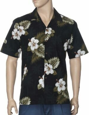 Kailua Hibiscus Cotton Men's Aloha Shirt Black