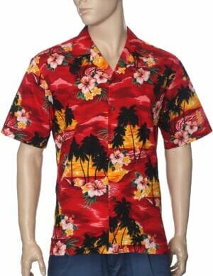 Sunset Hibiscus Men's Cotton Aloha Shirt Red