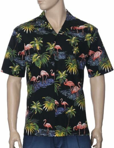 Flamingos Cotton Aloha Friday Shirt Black