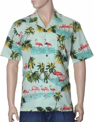 Flamingos Cotton Aloha Friday Shirt Sage