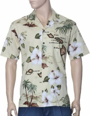 Island Palms Men's Cotton Aloha Shirt Khaki