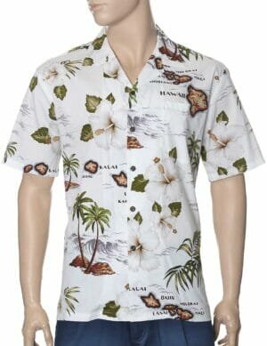 Island Palms Men's Cotton Aloha Shirt White