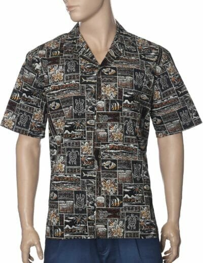 Makanui Tapa Men's Cotton Aloha Shirt Brown