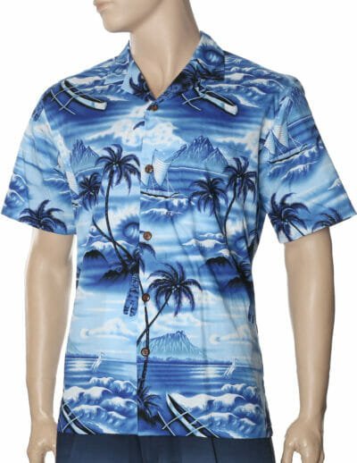 Tiki Cotton Men's Hawaiian Shirt Blue