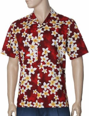 Plumeria Men's Cotton Aloha Shirt Red