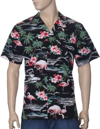 Flamingos Cotton Hawaiian Shirts Black